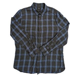 Vince Classic Fit Men's Grey & Blue Plaid Casual Button Down Shirt Size XL